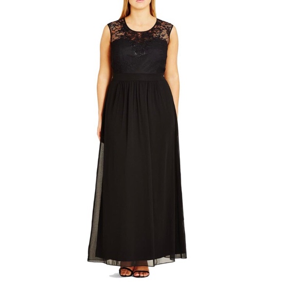 NWT City Chic black beaded lace maxi dress
